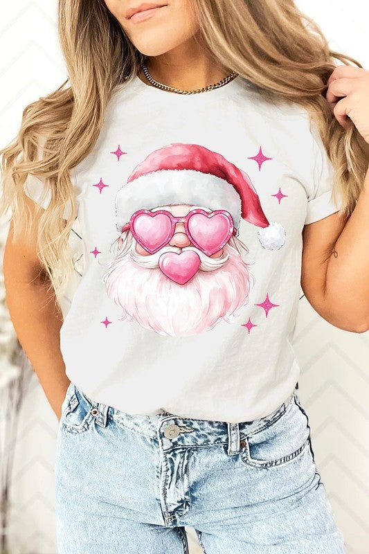 Pink Christmas Santa Graphic Tee